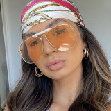 Retro Square Double Bridges Gradient Metal Flat Top Shades Sunglasses