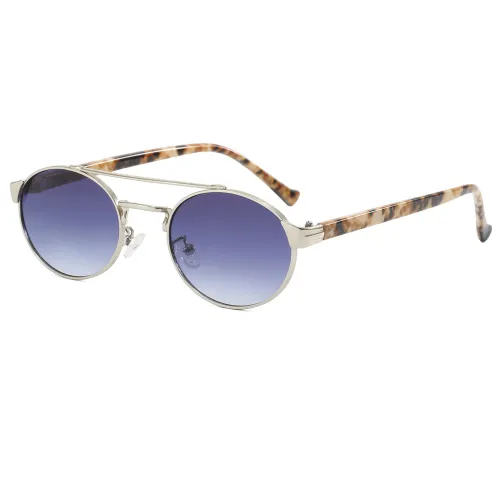 Retro Round Double Bridges Gradient Metal Flat Top Shades Sunglasses