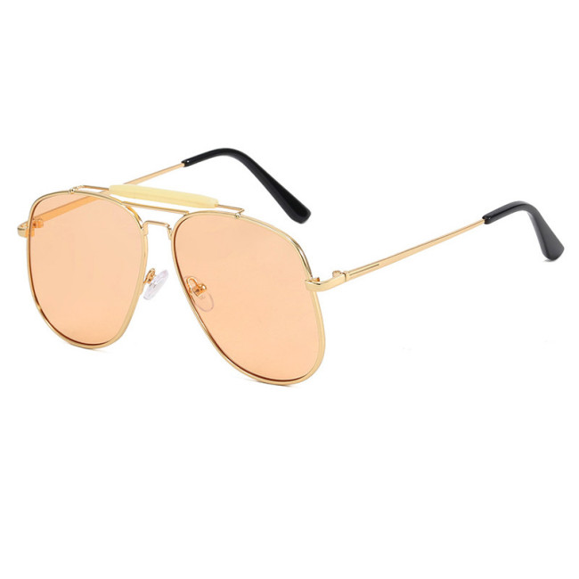 Retro Square Double Bridges Gradient Metal Flat Top Shades Sunglasses