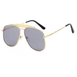 Retro Square Double Bridges Gradient Metal Flat Top Shades Sunglasses