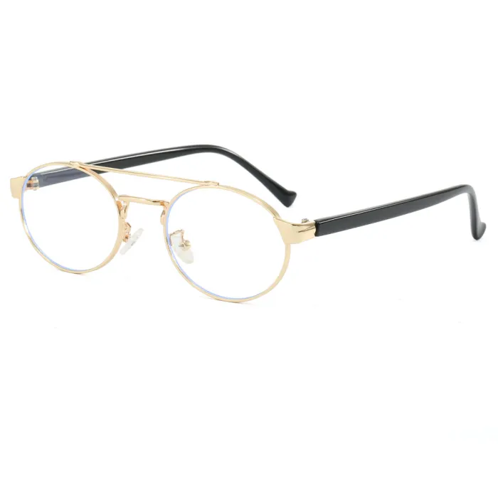 Retro Round Double Bridges Gradient Metal Flat Top Shades Sunglasses