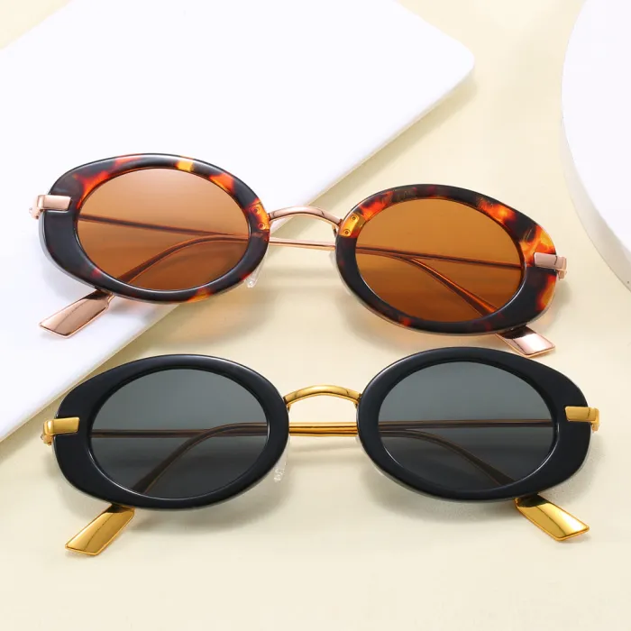 Retro Oval Cat Eye Luxury Metal Frame Shades Sunglasses