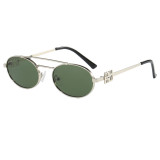 Retro Oval Luxury Flat Top Metal Frame Shades Sunglasses