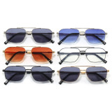 Retro Square Double Bridges Gradient Metal Flat Top Shades Sunglasses