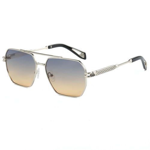 Retro Square Double Bridges Gradient Metal Flat Top Shades Sunglasses