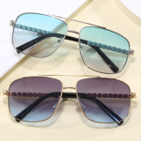 Retro Square Double Bridges Gradient Metal Flat Top Shades Sunglasses