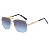 Retro Square Double Bridges Gradient Metal Flat Top Shades Sunglasses