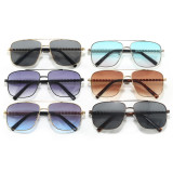 Retro Square Double Bridges Gradient Metal Flat Top Shades Sunglasses