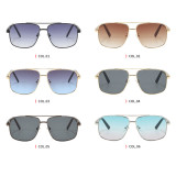 Retro Square Double Bridges Gradient Metal Flat Top Shades Sunglasses