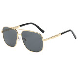 Retro Square Double Bridges Gradient Metal Flat Top Shades Sunglasses