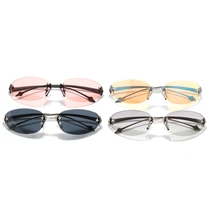 Retro Oval Rimless Gradient Shades Sunglasses