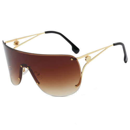 Oversized Rimless Flat Top One Piece Lens Shades Sunglasses