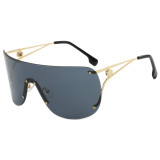 Oversized Rimless Flat Top One Piece Lens Shades Sunglasses