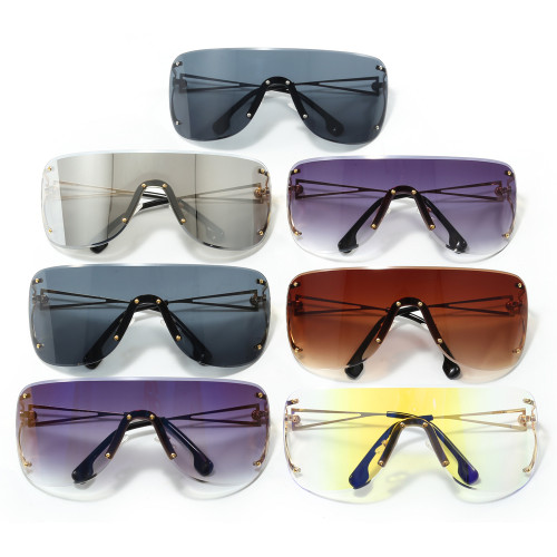 Oversized Rimless Flat Top One Piece Lens Shades Sunglasses