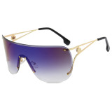 Oversized Rimless Flat Top One Piece Lens Shades Sunglasses