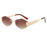 Retro Trendy Hexagon Rimless Shades Sunglasses