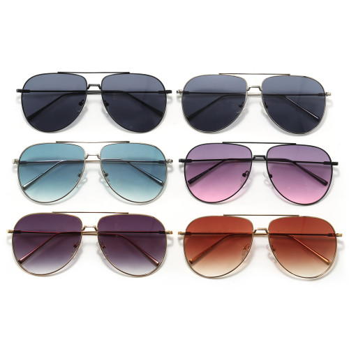 Retro Square Double Bridges Gradient Metal Flat Top Shades Sunglasses
