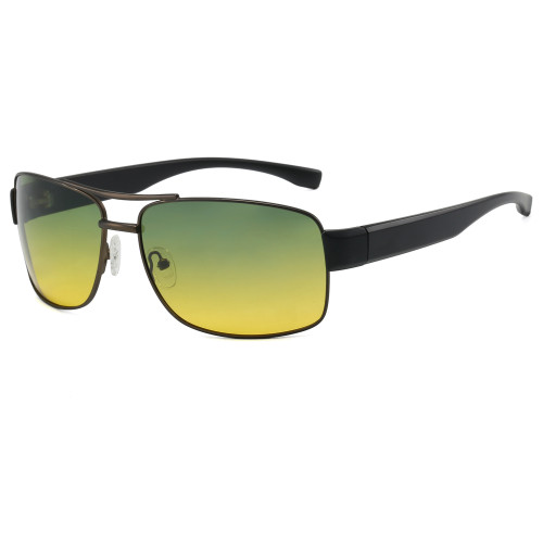 Retro Rectangle Double Bridge Metal Shades Polarized Sunglasses