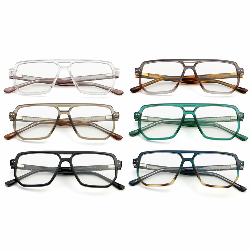 Oversized Square Double Bridge Stylish Blue Light Blocking Glasses