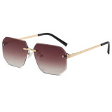 Diamond Cut Oversized Rimless Square Outdoor Holiday Sunglasses
