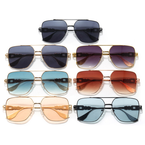 Square Double Bridges Gradient Metal Flat Top Shades Sunglasses