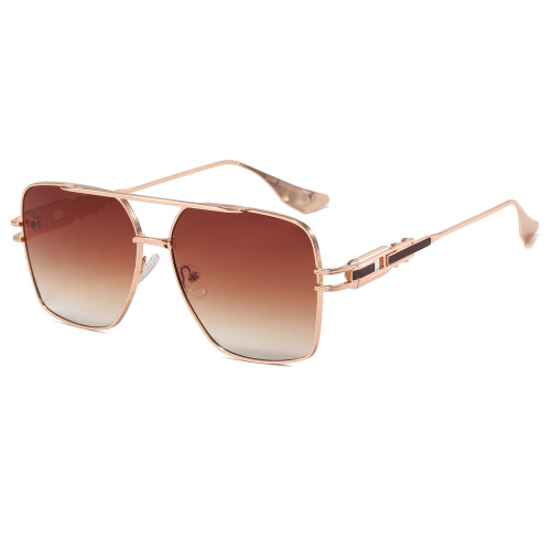 Square Double Bridges Gradient Metal Flat Top Shades Sunglasses