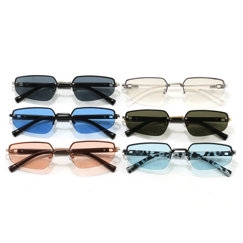 Retro Trendy Luxury Rectangle Metal Half Frame Shades Sunglasses