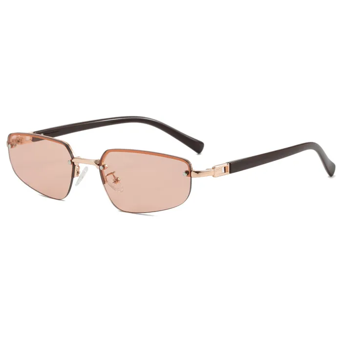 Retro Trendy Luxury Rectangle Metal Half Frame Shades Sunglasses