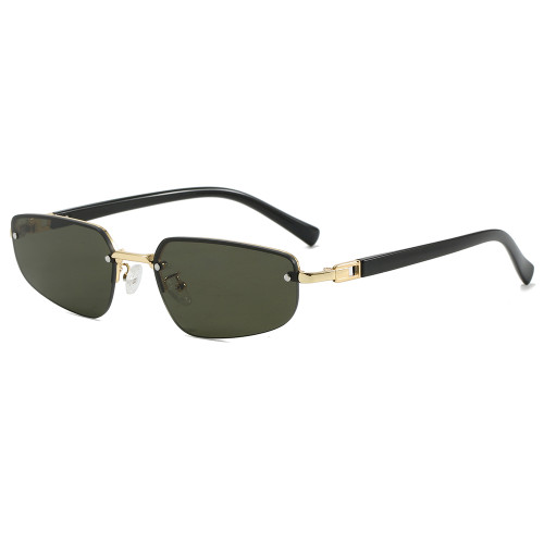 Retro Trendy Luxury Rectangle Metal Half Frame Shades Sunglasses