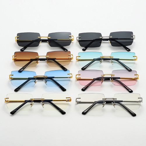 Retro Rimless Rectangle Trendy Outdoor Vacation Photo Decorative Sunglasses