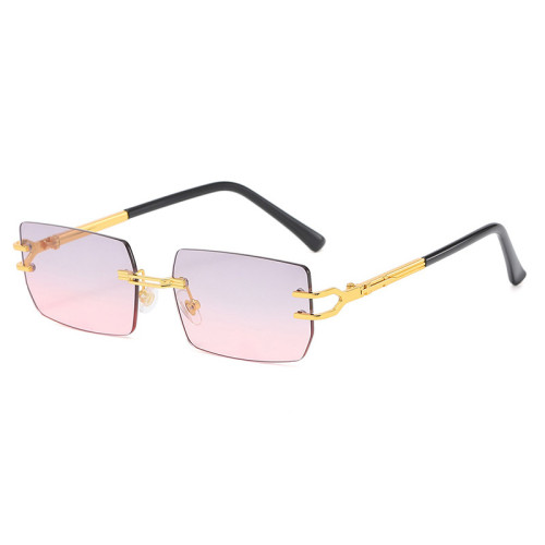 Retro Rimless Rectangle Trendy Outdoor Vacation Photo Decorative Sunglasses
