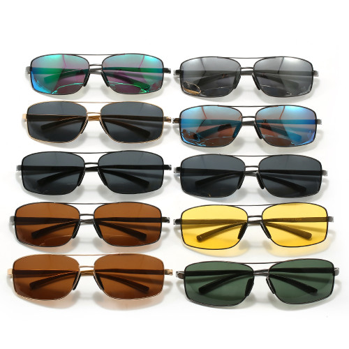 Retro Rectangle Double Bridge Metal Shades Sunglasses