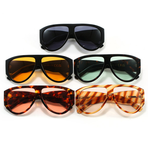 Oversized Oval Flat Top UV400 Outdoor Vacation Sunglasses