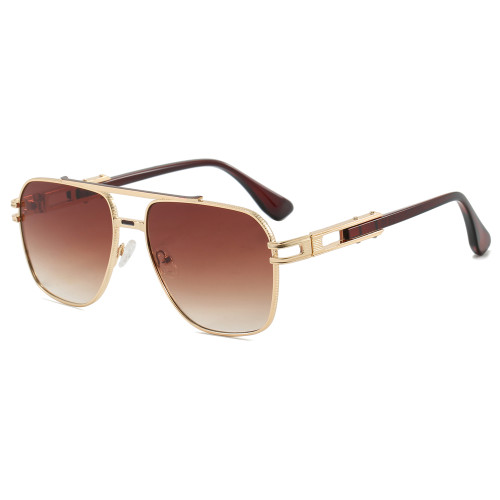 Retro Square Double Bridges Gradient Metal Flat Top Shades Sunglasses