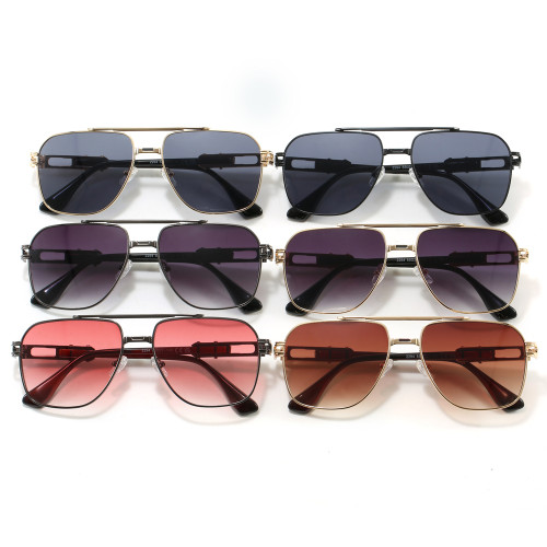 Retro Square Double Bridges Gradient Metal Flat Top Shades Sunglasses