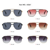Retro Square Double Bridges Gradient Metal Flat Top Shades Sunglasses