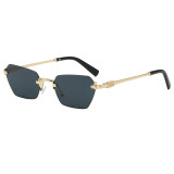 Retro Rimless Rectangle Trendy Outdoor Vacation Photo Decorative Sunglasses
