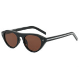 Vintage Thick Frame Sunglasses with Silver Triangle Studs - Black Frame and Brown Lens