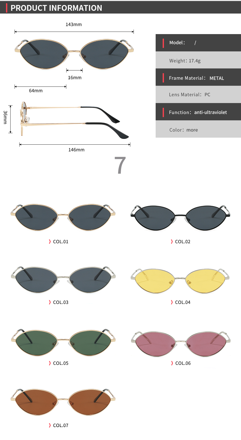 Y2K Narrow Oval Sunglasses Details