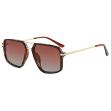 Retro Square Double Bridges Gradient Metal Flat Top Shades Sunglasses