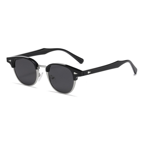 Classic Retro Browline Half-Rim Sunglasses for Men and Women