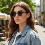 Classic Retro Browline Half-Rim Sunglasses for Men and Women