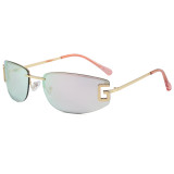 Retro Rimless Rectangle Trendy Outdoor Vacation Photo Decorative Sunglasses