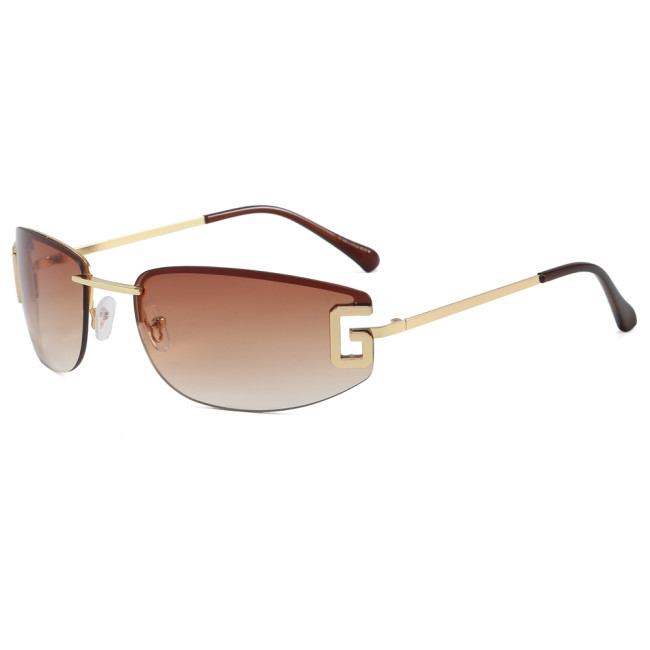 Retro Rimless Rectangle Trendy Outdoor Vacation Photo Decorative Sunglasses