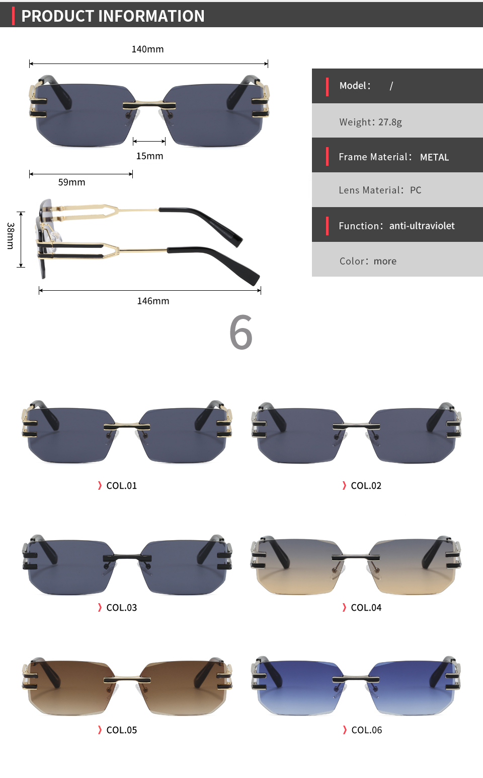 Rimless Sunglasses Gradient Blue