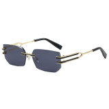 Luxury Rimless Rectangular Sunglasses Vintage Metal Frame Gradient Shades for Men & Women