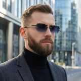 Luxury Rimless Rectangular Sunglasses Vintage Metal Frame Gradient Shades for Men & Women
