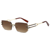 Luxury Rimless Rectangular Sunglasses Vintage Metal Frame Gradient Shades for Men & Women
