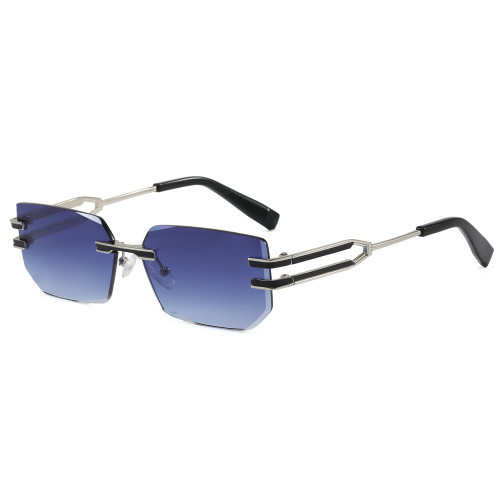 Luxury Rimless Rectangular Sunglasses Vintage Metal Frame Gradient Shades for Men & Women