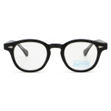 Front view of Model 60214 classic black round TR90 eyeglasses with keyhole bridge design